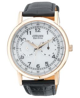 Citizen Watch, Mens Eco Drive Black Leather Strap 42mm AO9003 16A