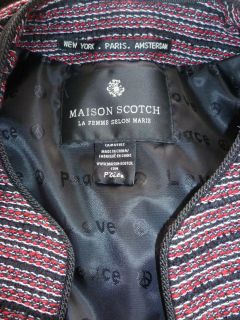 MAISON SCOTCH Red & black cropped metallic boxy puff sleeve jacket XS
