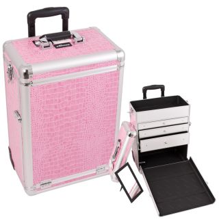 Pro Rolling Makeup Train Case Organizer E630 Crocodile Pink Aluminum