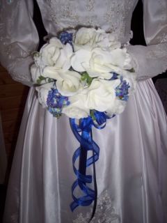 Round Rose Forget Me not Bouquet Wedding Flowers 244