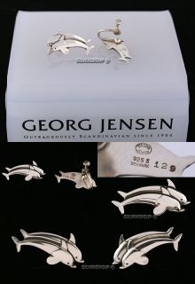 Georg Jensen Silver Ear Screws 129 with Dolphins