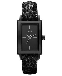 DKNY Watch, Womens Black Sequin Leather Strap 28x22mm NY8712   All