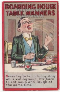 Boarding House Table Manners c1910s Vintage Comic Humor Embossed