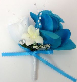 Wedding Bridal Bouquet Turquoise Blue Roses Silk Artificial Flowers 21