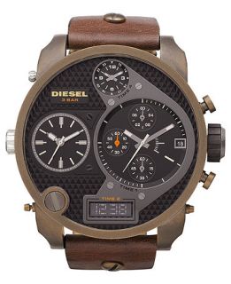 Diesel Watch, Analog Digital Brown Leather Strap 46x57mm DZ7246   All