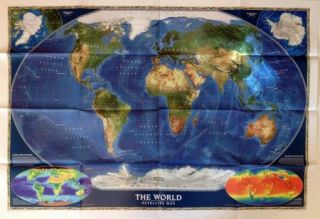 Geographic 2010 Wall Map of The World Satellite 43 x 30