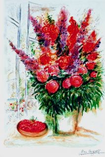 Marc Chagall Signed Bouquet with Bowl of Cherries w COA