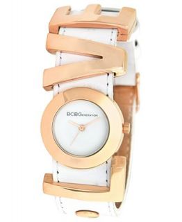BCBGeneration Watch, Womens Love Charm White Leather Strap 27mm