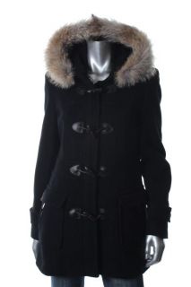 Marc New York New Black Wool Zip Front Coyote Fur Hooded Coat Jacket