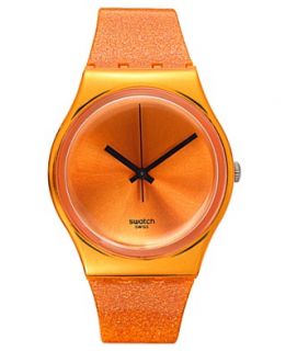 Swatch Watch, Unisex Swiss Deep Orange Glitter Orange Silicone Strap