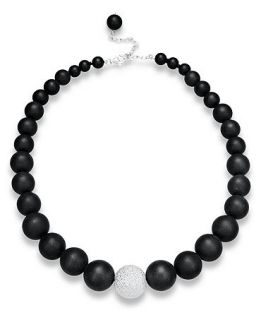 Sterling Silver Necklace, Round Matte Black Agate Necklace (520 ct. t
