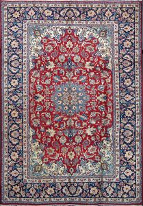 Hand Knotted Red Navy 10 x 14 Handmade Persian Iran Wool Area Rug