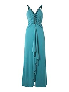 JS Collections Diamante v neck centre ruffle dress Green   House of