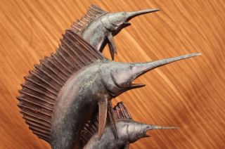 Signed Marius Limited Edition Three Marlin Fish Bronze Sculpture