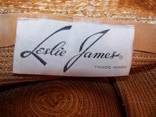 Vintage Leslie James Natural Straw Rolled Wide Brim Ladies Summer