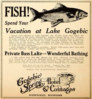 Fish Lake Gogebic Spring Hotel Cottage Marenisco Michigan Bass Tourism