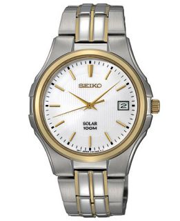 Seiko Watch, Mens Solar Two Tone Stainless Steel Bracelet 39mm SNE122