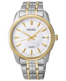 Seiko Watch, Mens Solar Two Tone Stainless Steel Bracelet 37mm SNE032