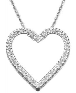 Diamond Necklace, 14k White Gold Large Diamond Heart Pendant (1/10 ct