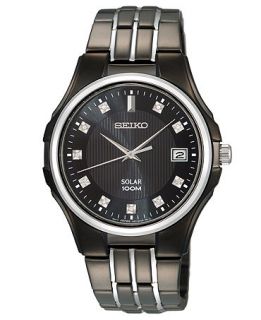 Seiko Watch, Mens Solar Diamond Accent Black Ion Plated Stainless