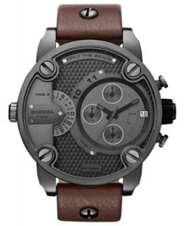 Diesel Watch, Analog Digital Brown Leather Strap 46x57mm DZ7246   All