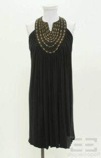 Martin Grant Black Jersey Knit & Gold Jacquard Sleeveless Dress Size