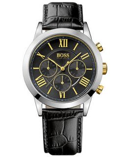 Hugo Boss Watch, Mens Chronograph Black Leather Strap 43mm 1512729
