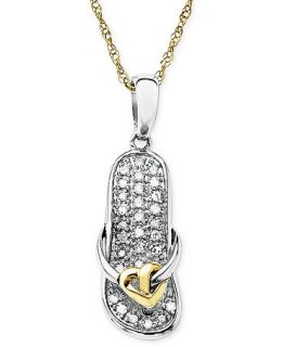 14k Gold and Sterling Silver Necklace, Diamond Accent Sandal Pendant