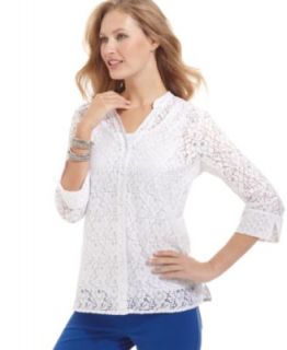 Style&co. Petite Top, Short Sleeve Lace Tee   Womens Petite Tops