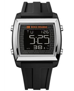 Hugo Boss Watch, Mens Digital Black Rubber Strap 45mm 1512611