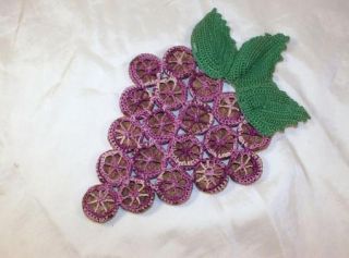 Vintage Crocheted Bottle Caps Grape Cluster Trivet