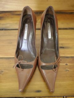 Charles David Spanish Leather Mary Jane Bow High Heel Pumps 7 5 B 38