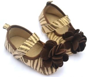 Zebra Brown Mary Jane Infant Soft Sole Kids Toddler Baby Girl Shoes