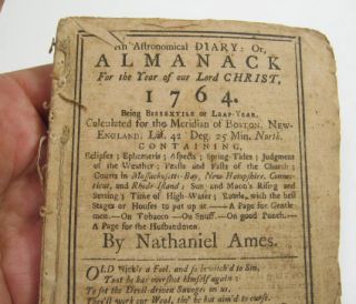 Antique 1764 Almanack Nathaniel Ames Boston RARE Americana American