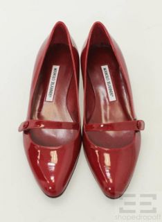 Blahnik Red Patent Leather Lokastrap Mary Jane Flats Size 36.5, NEW