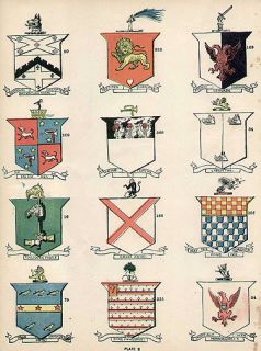 24 Irish SURNAMES Coats of Arms 100 Years Old Antique