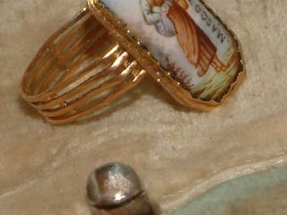 Vintage French 18 Carat Gold Porcelain Mascotte Ring