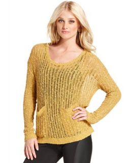 Kensie Sweater, Long Sleeve Scoop Neck Open Knit Top