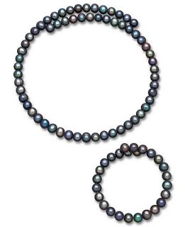 Pearl Jewelry Set, Black Cultured Freshwater Pearl Coil Necklace and