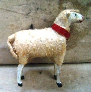 Mid Century Putz Nativity Matchstick Leg 3 Sheep Signed Germany Blue