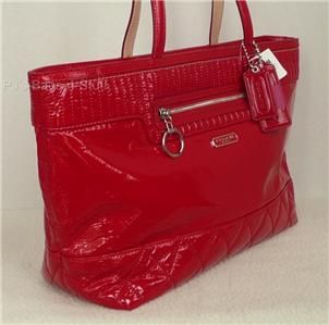 Coach Poppy Liquid Gloss Cherry Red Patent Leather Large Tote Bag