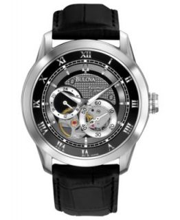 Bulova Accutron Watch, Mens Swiss Chronograph Stratford Black Leather