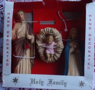 Vintage Hard Plastic Holy Family Hand Decorated Nativity in Box