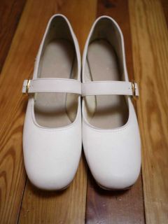 Vtg 70s White Leather Jazz Dance Mary Jane Shoes 9 M