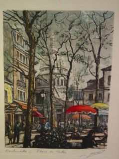 Colored Etching M Jacques Jacque Maurice ? French Montmartre Print
