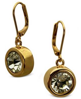 Tahari Earrings, Gold Tone Bezel Crystal Signature Drop Earrings