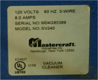 Mastercraft SV240 Industrial Professional Vacuum Cleaner SV 240