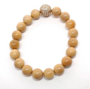 Devon Page McCleary Natural Wooden Beads with Gold Ball Pave Diamonds