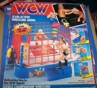 WCW Slam Action Wrestling Ring Galoob with cage match accessory! wwe