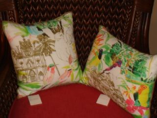 ANTHROPOLOGIE PILLOWS REBEKAH MAYSLES FOREST BIRDS CORAL & CHARTREUSE